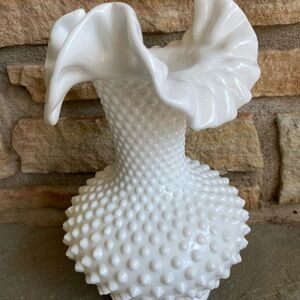 White Fenton Milk Glass Ruffled Vase